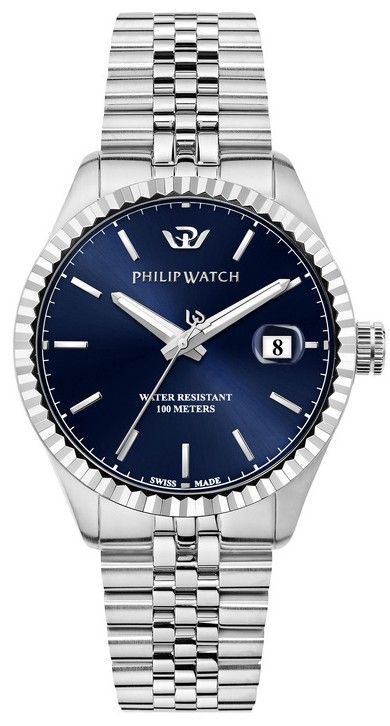 Philip Watch Swiss Made Caribe Urban Stainless Steel Blue Dial Quartz R8253597077 100M Men's Watch