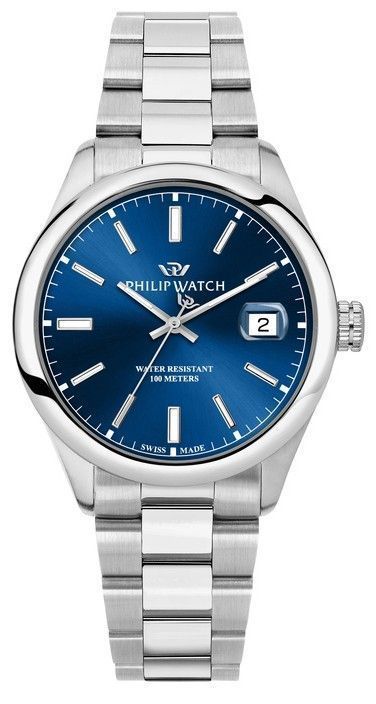 Philip Watch Swiss Made Caribe Urban Stainless Steel Blue Sunray Dial Quartz R8253597644 100M Men's Watch