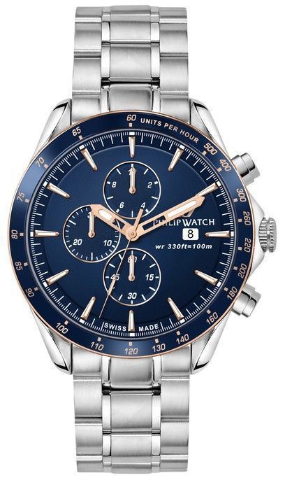 Philip Watch Swiss Made Blaze Chronograph Stainless Steel Blue Dial Quartz R8273995006 100M Men's Watch