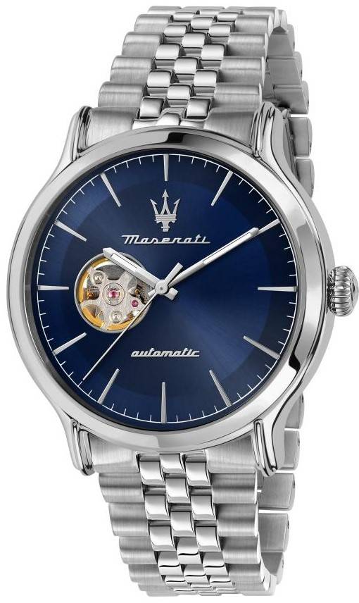 Maserati Epoca Stainless Steel Open Heart Blue Dial Automatic R8823118009 100M Men's Watch
