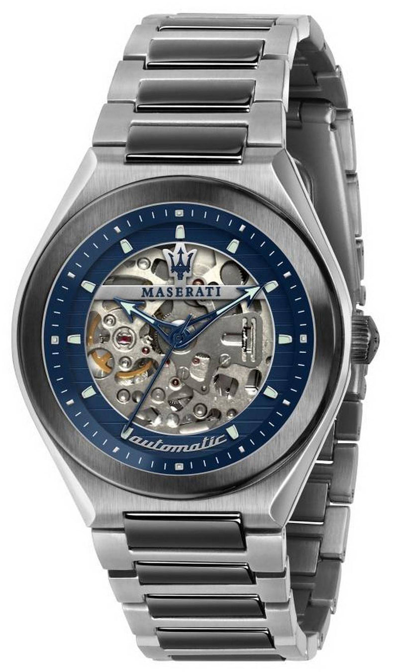 Maserati Triconic Skeleton Blue Dial Stainless Steel Quartz R8823139001 100M Men's Watch