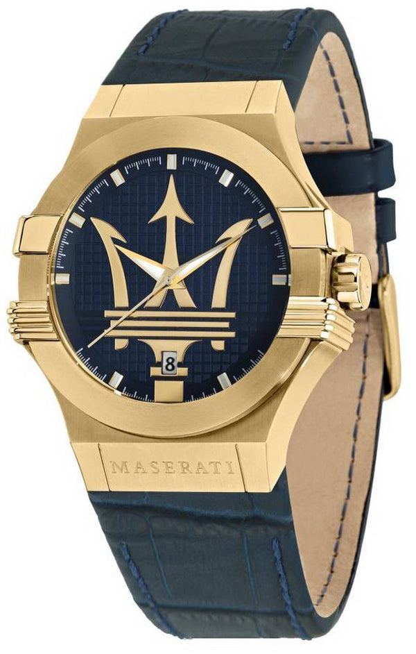 Maserati Potenza Blue Dial Leather Strap Quartz R8851108035 100M Men's Watch