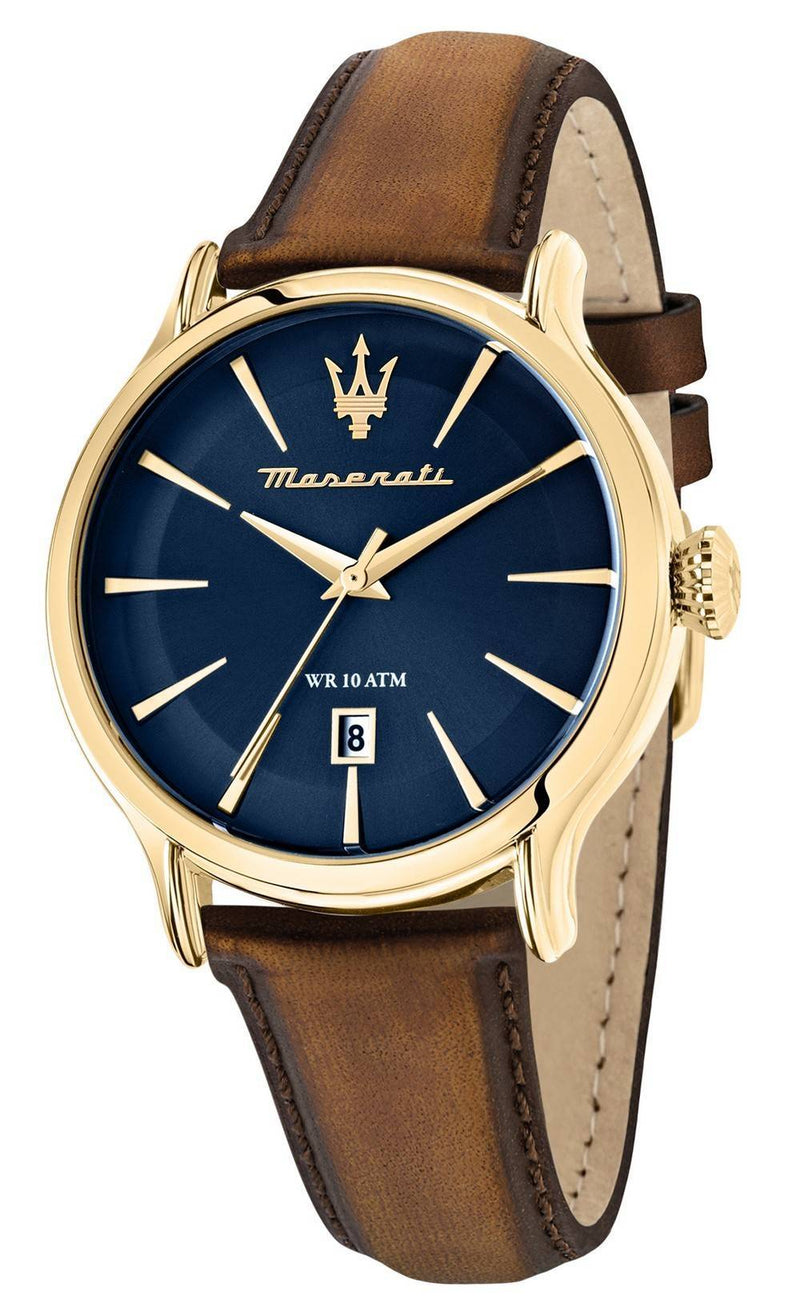 Maserati Epoca Blue Sunray Dial Leather Quartz R8851118014 100M Men's Watch