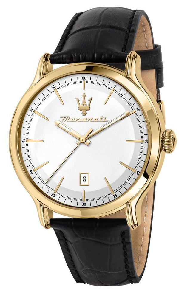 Maserati Epoca Leather Strap Silver Dial Quartz R8851118015 100M Men's Watch