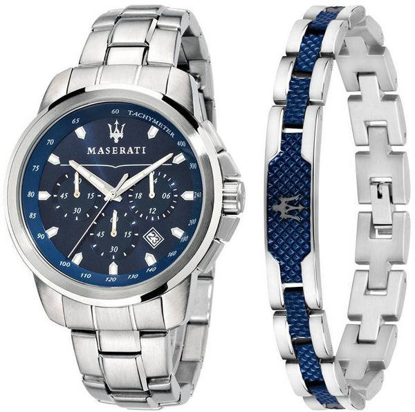 Maserati Successo Chronograph Stainless Steel Blue Dial Quartz R8851121016 Men's Watch Gift Set