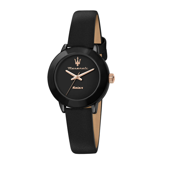 Maserati Successo Solar Black Dial Leather Quartz R8851145501 Women's Watch