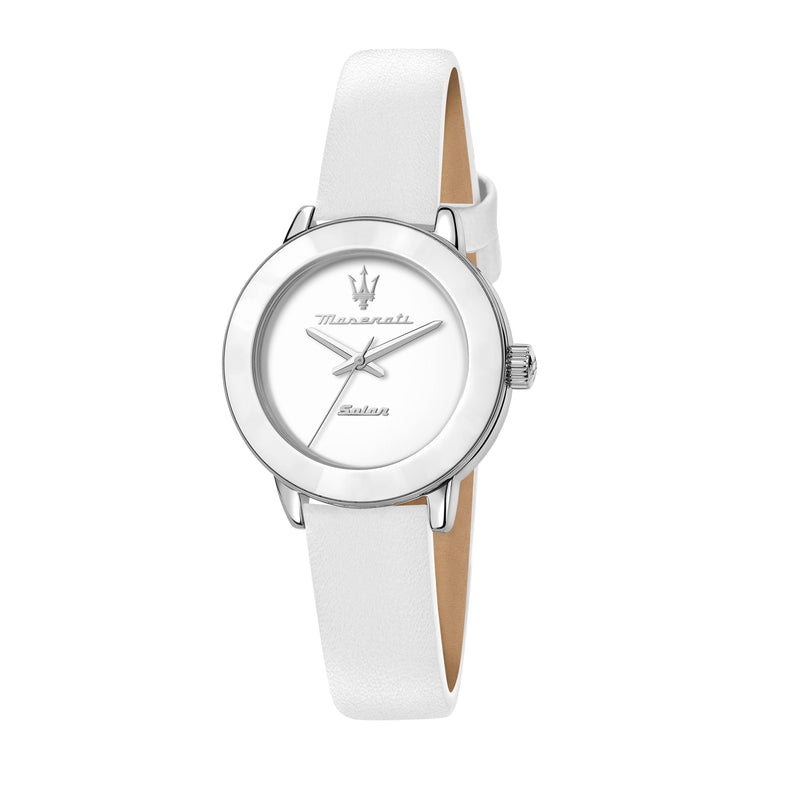 Maserati Successo Solar White Matt Dial Leather Quartz R8851145502 Women's Watch