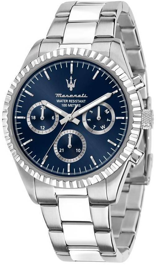 Maserati Competizione Stainless Steel Blue Multifunction Dial Quartz R8853100022 100M Men's Watch