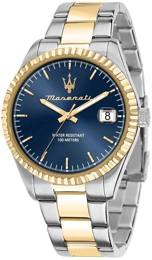Maserati Competizione Two Tone Stainless Steel Blue Dial Quartz R8853100027 100M Men's Watch