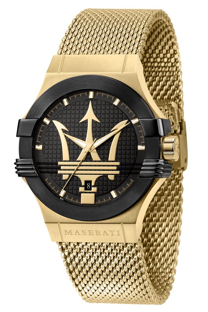 Maserati Potenza Gold Tone Stainless Steel Black Dial Quartz R8853108006 100M Men's Watch