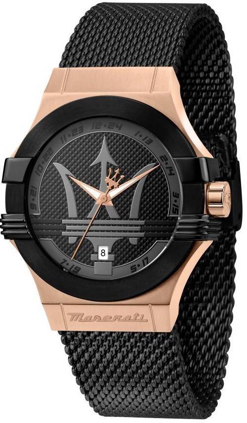 Maserati Potenza Stainless Steel Mesh Black Dial Quartz R8853108010 100M Men's Watch