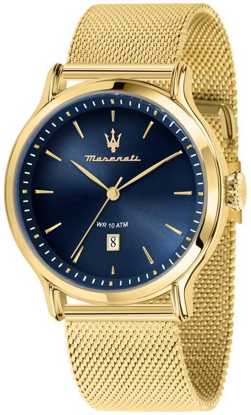 Maserati Epoca Gold Tone Stainless Steel Mesh Blue Dial Quartz R8853118020 100M Men's Watch