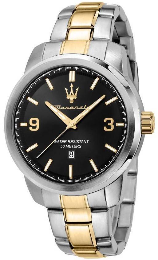 Maserati Successo Two Tone Stainless Steel Black Dial Quartz R8853121009 Men's Watch