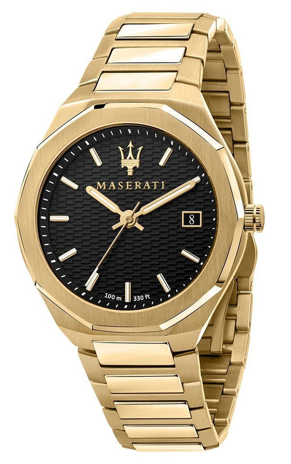 Maserati Stile Gold Tone Stainless Steel Black Dial Quartz R8853142004 100M Men's Watch