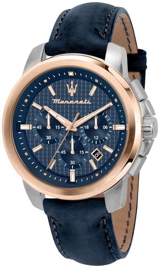 Maserati Successo Chronograph Leather Strap Blue Dial Quartz R8871621015 Men's Watch