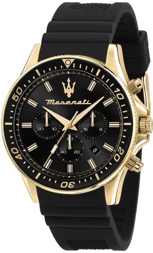 Maserati Sfida Chronograph Silicone Strap Black Dial Quartz R8871640001 100M Men's Watch