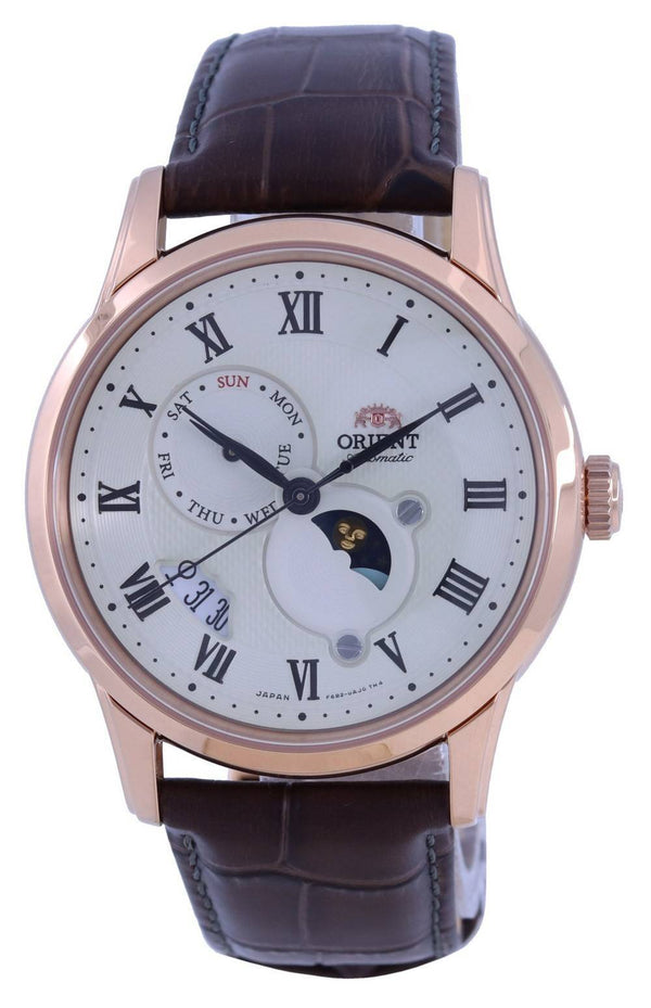 Orient Sun  Moon Champagne Dial Leather Strap Automatic RA-AK0007S00C Men's Watch