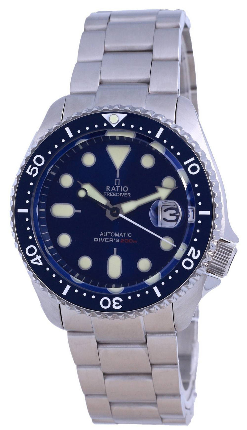 Ratio FreeDiver Blue Dial Sapphire Crystal Stainless Steel Automatic RTB202 200M Men's Watch