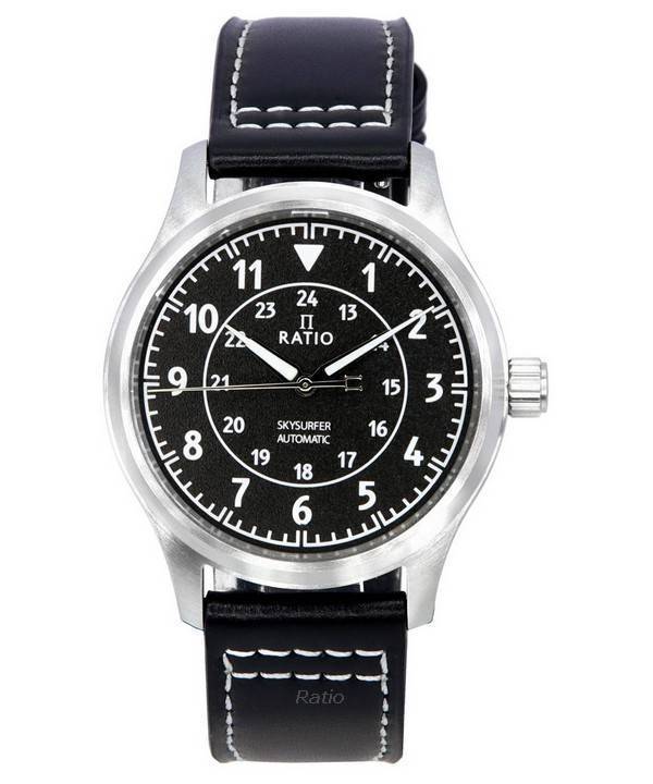 Ratio Skysurfer Pilot Black Textured Dial Leather Automatic RTS310 200M Men's Watch