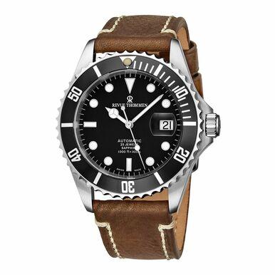 Revue Thommen 17571.2537 Diver Black Dial Brown Suede Leather Swiss Automatic Watch