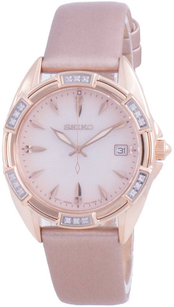 Seiko Rose Gold Tone Leather Quartz SKK726 SKK726P1 SKK726P 100M Women's Watch