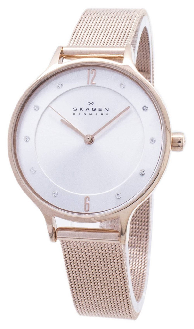 Skagen Anita Silver Dial Crystal Rose Gold-Tone Mesh Bracelet SKW2151 Women's Watch