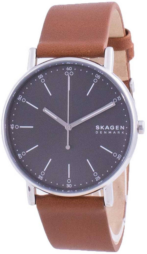 Skagen Signatur Grey Dial Leather Strap Quartz SKW6578 Men's Watch