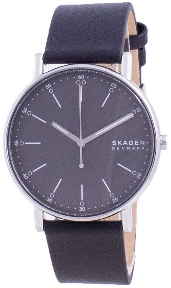 Skagen Signatur Grey Dial Leather Strap Quartz SKW6654 Men's Watch