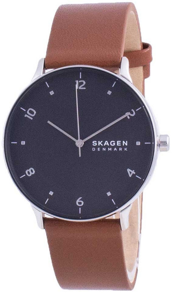 Skagen Riis Black Dial Leather Strap Quartz SKW6663 Men's Watch