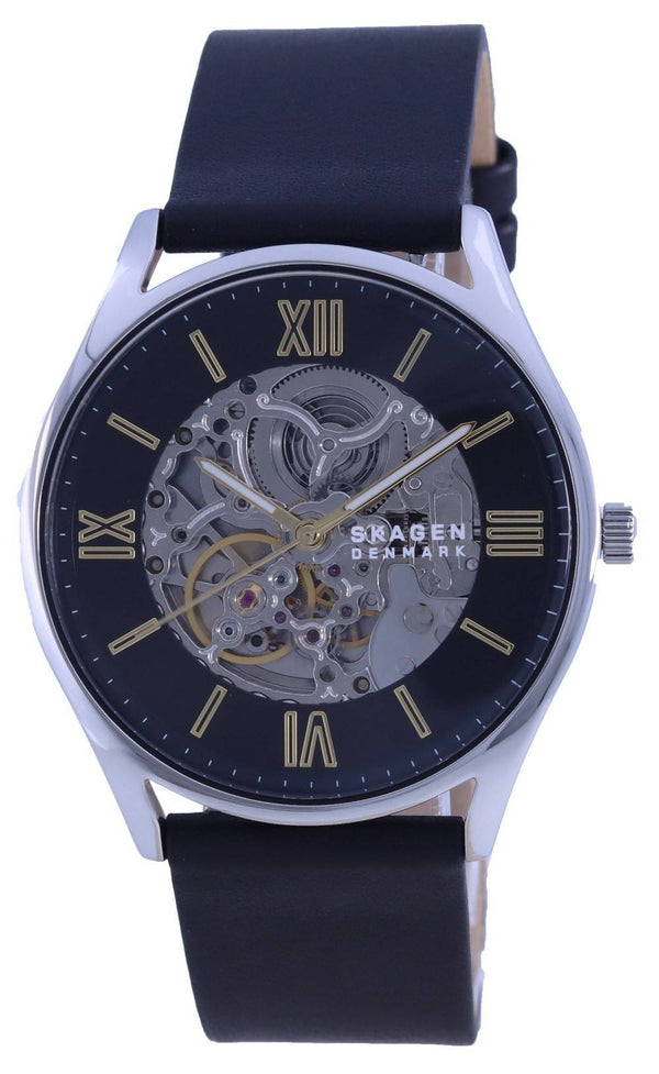 Skagen Holst Black Skelton Dial Leather Strap Automatic SKW6735 Men's Watch