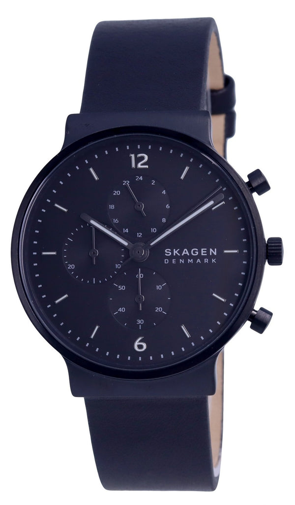 Skagen Ancher Chronograph Leather Black Dial Quartz SKW6766 Men's Watch