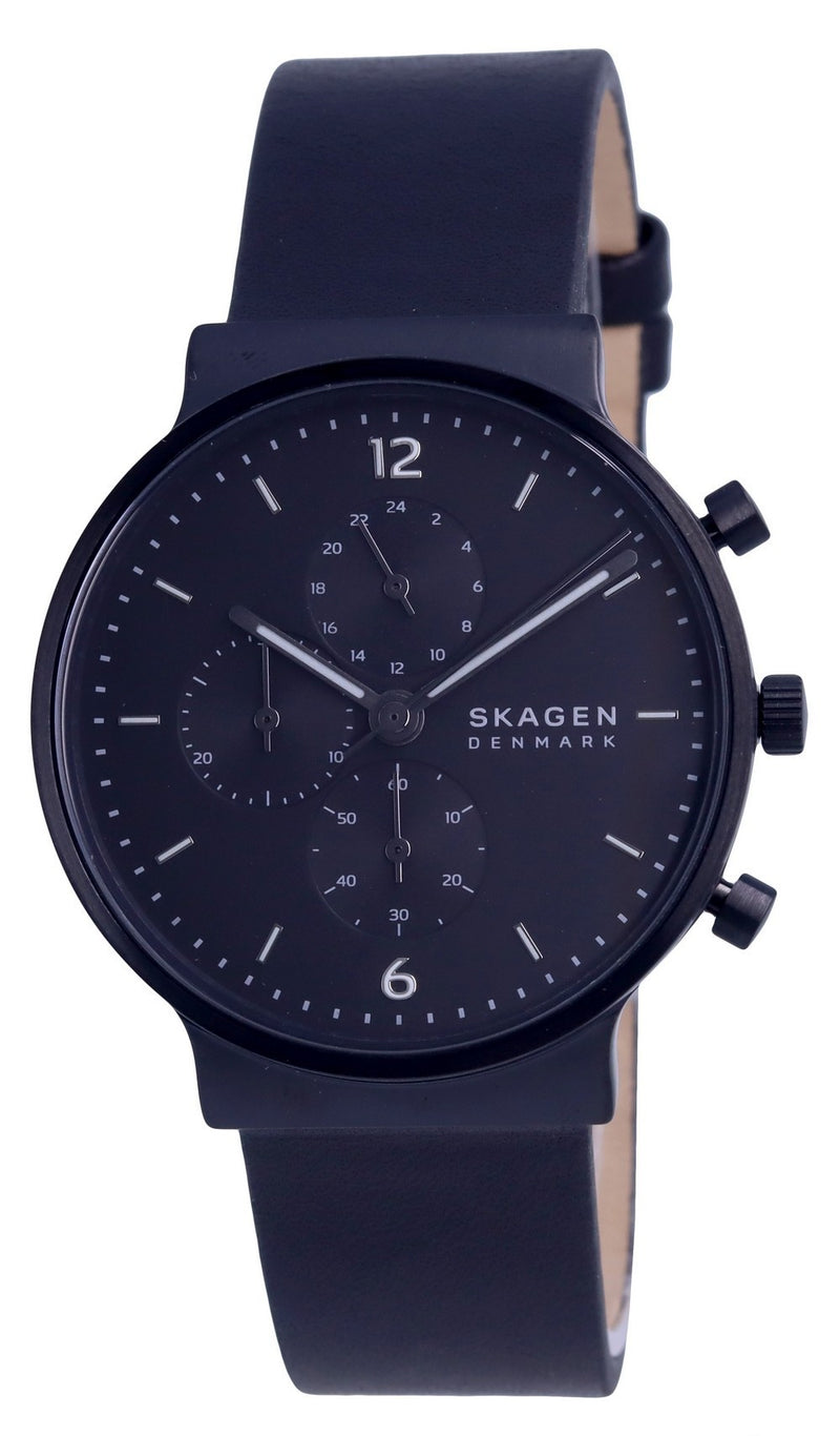 Skagen Ancher Chronograph Leather Black Dial Quartz SKW6766 Men's Watch