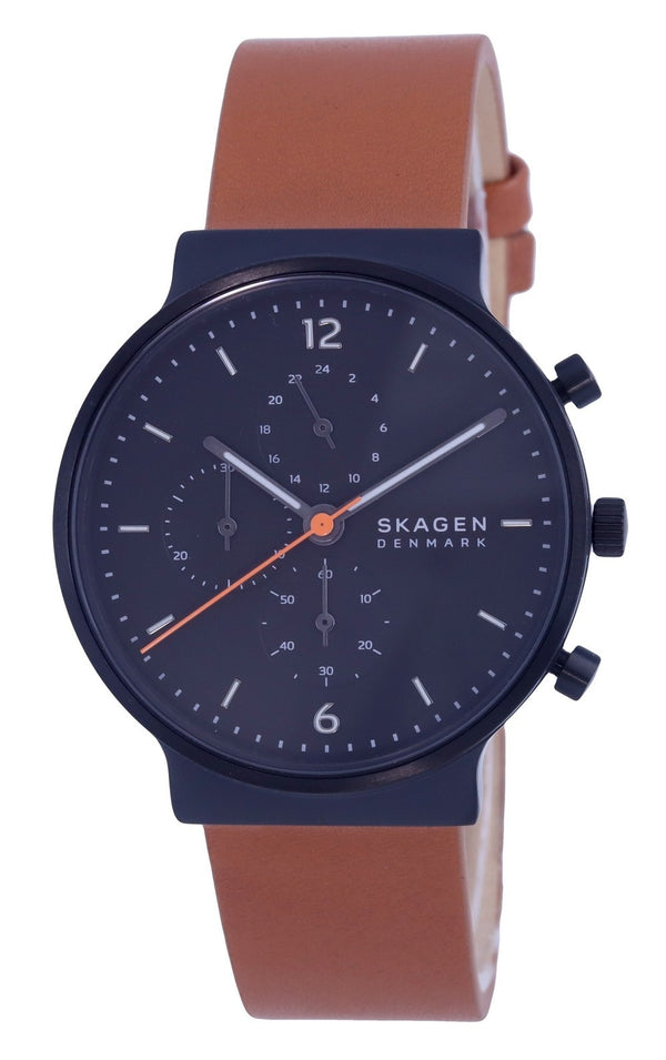 Skagen Ancher Chronograph Leather Black Dial Quartz SKW6767 Men's Watch