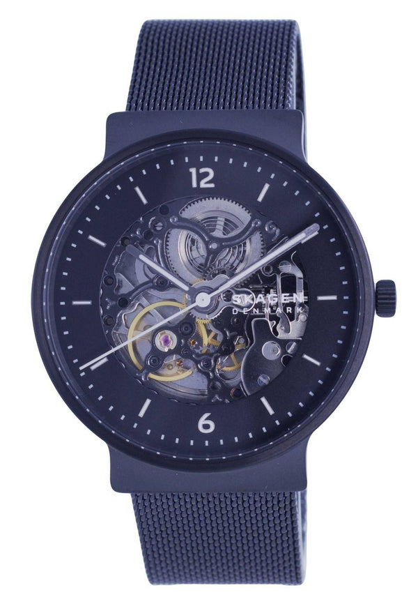 Skagen Ancher Skeleton Stainless Steel Mesh Black Dial Automatic SKW6784 Men's Watch