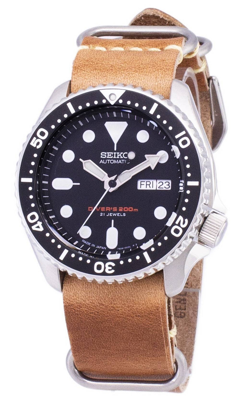 Seiko Automatic SKX007J1-var-LS18 Diver's 200M Japan Made Brown Leather Strap Men's Watch
