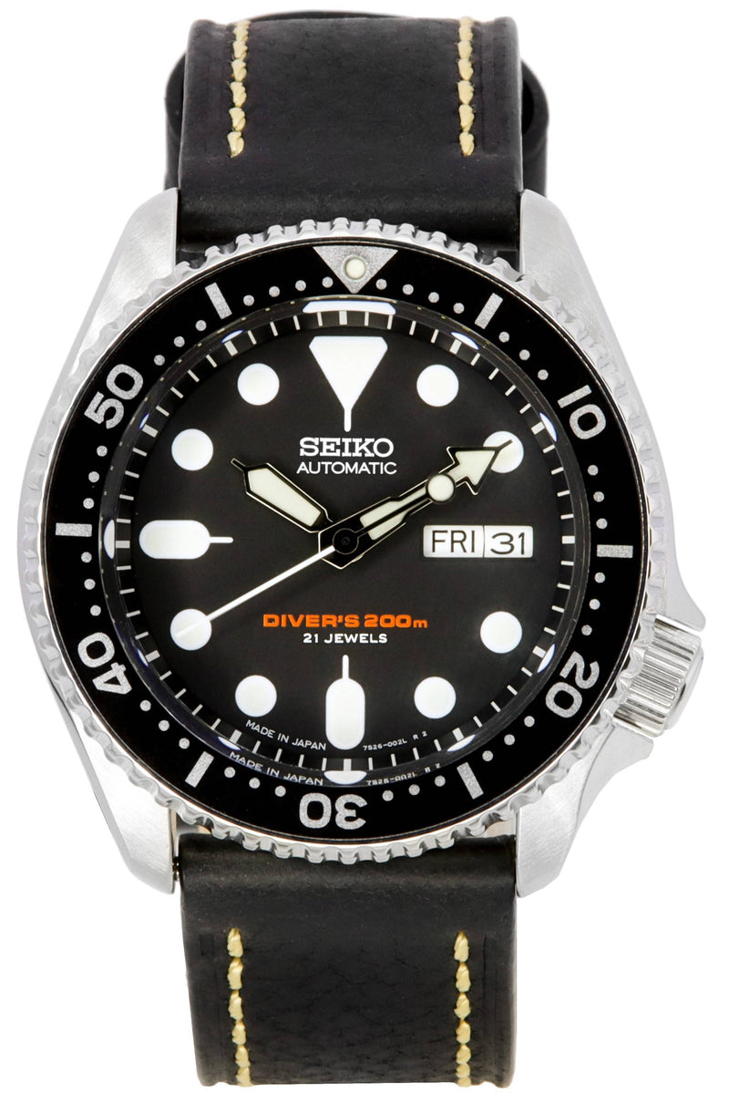 Seiko Automatic Diver's Ratio Black Leather SKX007J1-LS2 200M Men's Watch