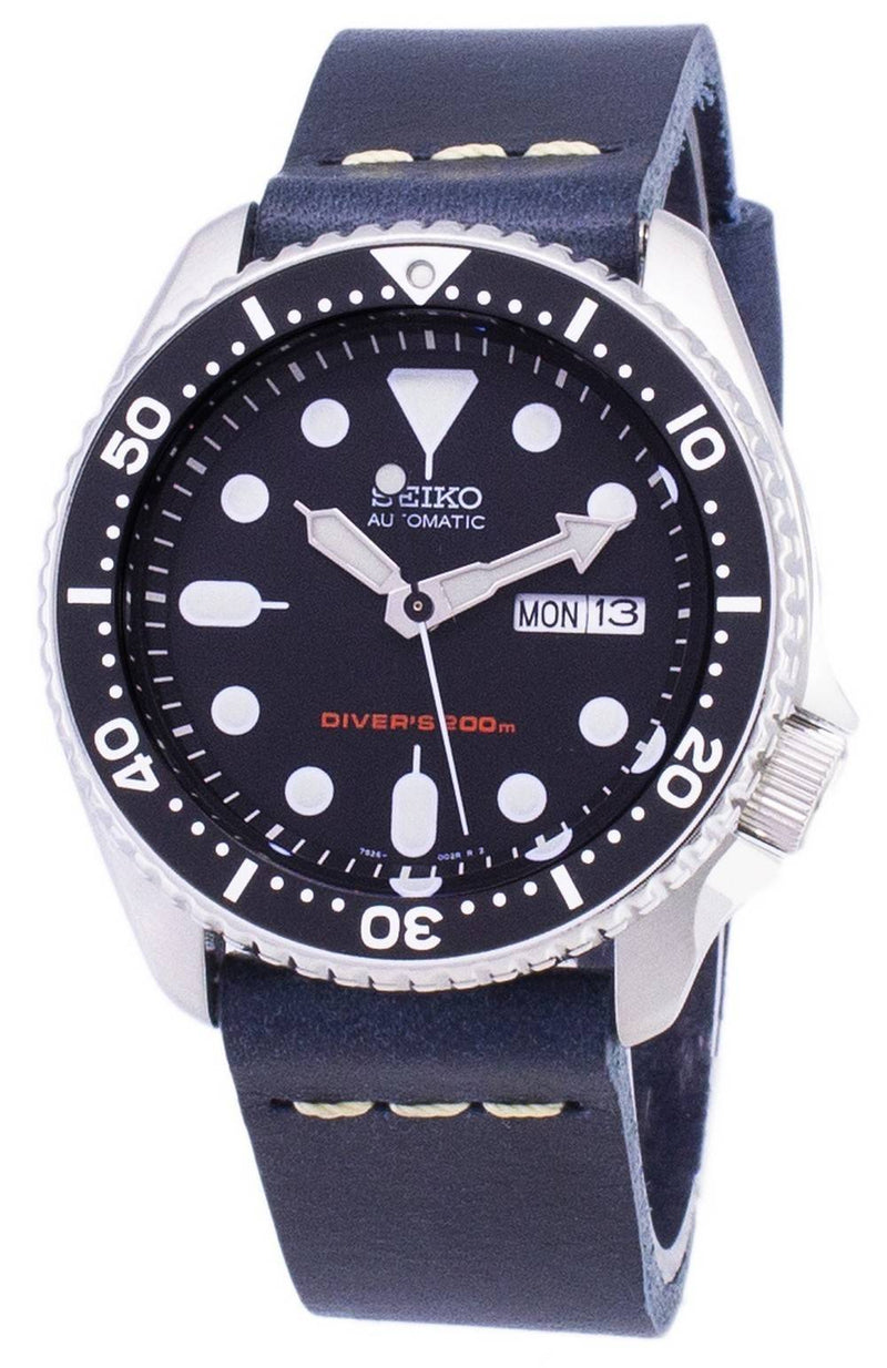 Seiko Automatic SKX007K1-var-LS15 200M Dark Blue Leather Strap Men's Watch