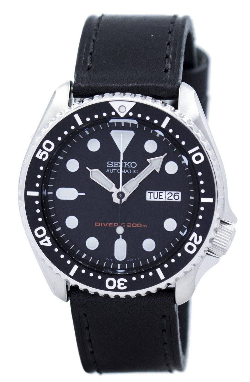 Seiko Automatic Diver's Black Leather SKX007K1-var-LS8 200M Men's Watch