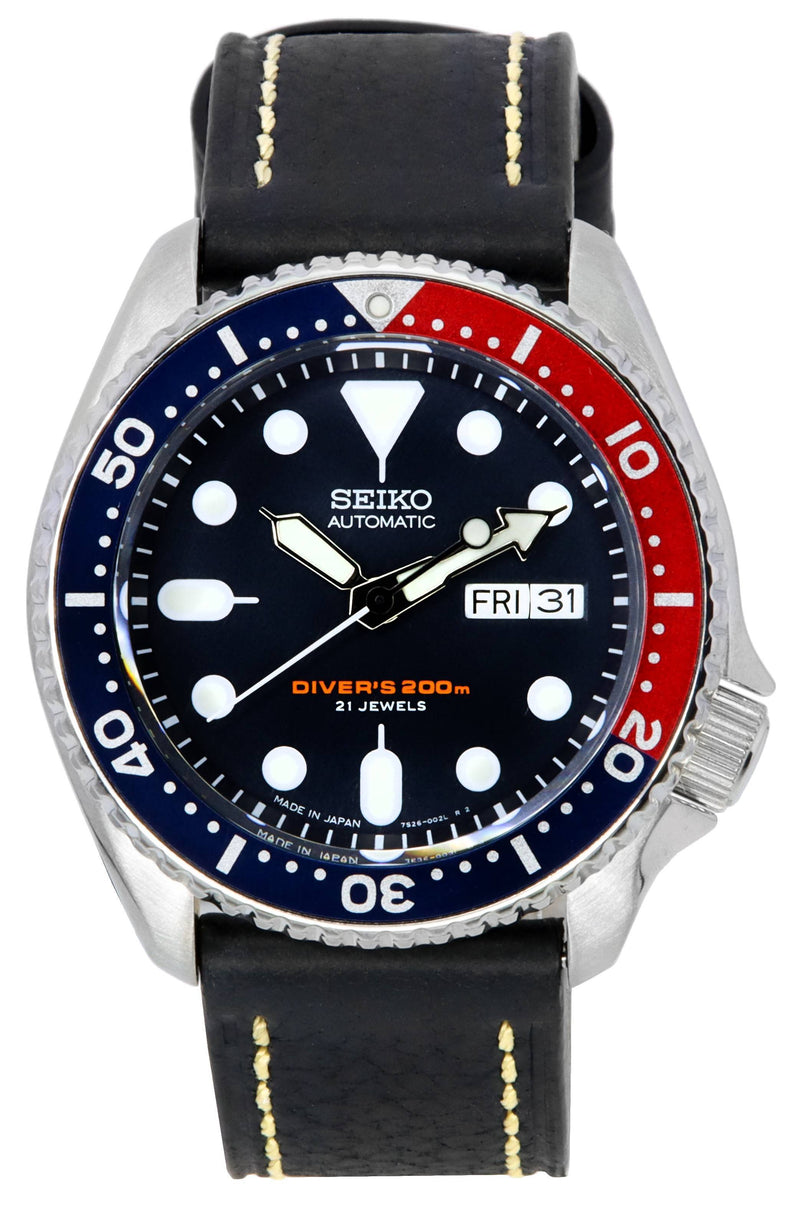 Seiko Automatic Diver's Ratio Black Leather SKX009J1-LS2 200M Men's Watch