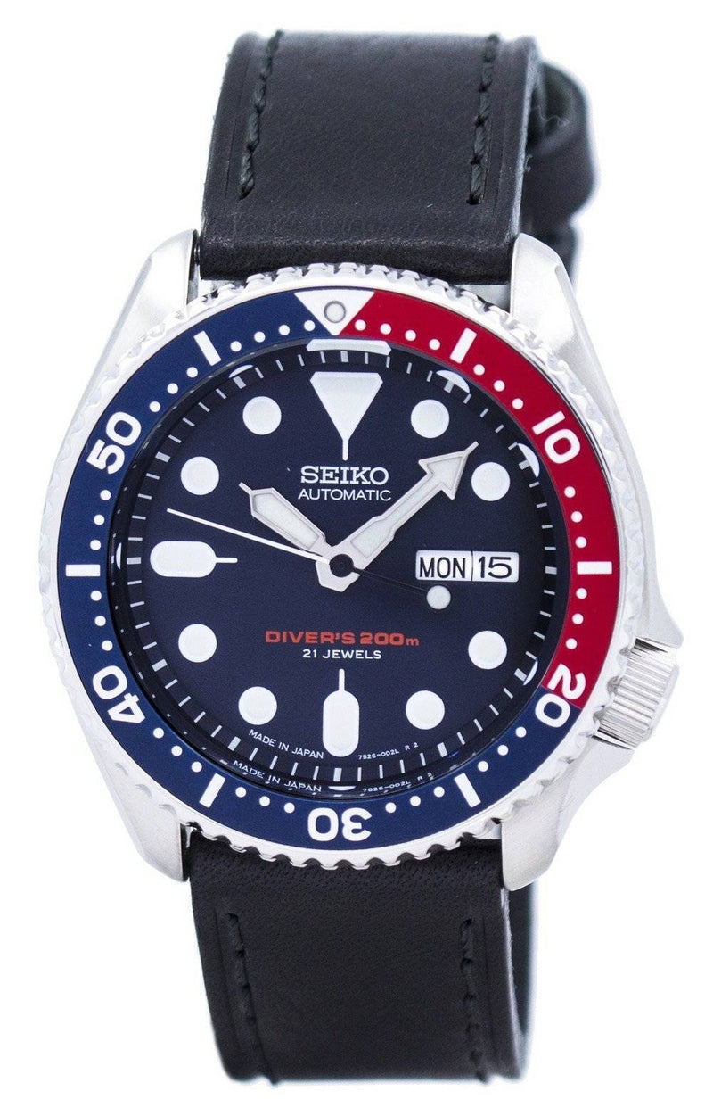 Seiko Automatic Diver's Black Leather SKX009J1-var-LS8 200M Men's Watch
