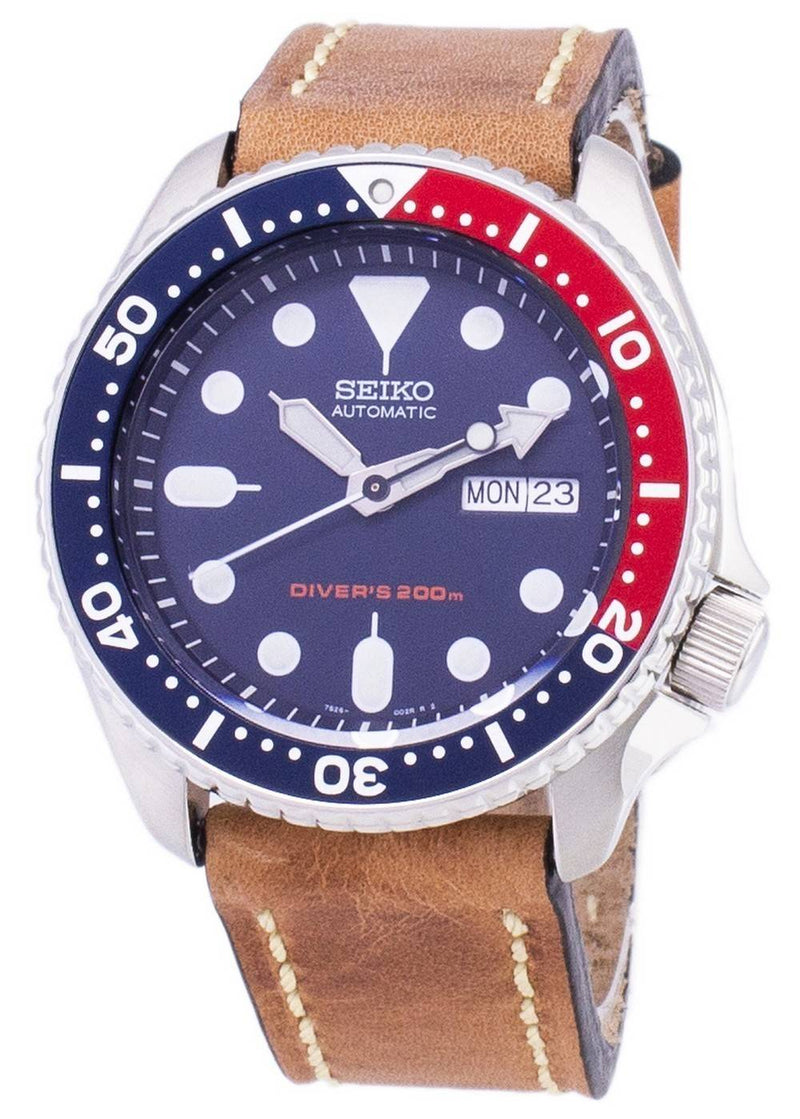 Seiko Automatic SKX009K1-var-LS17 Diver's 200M Brown Leather Strap Men's Watch