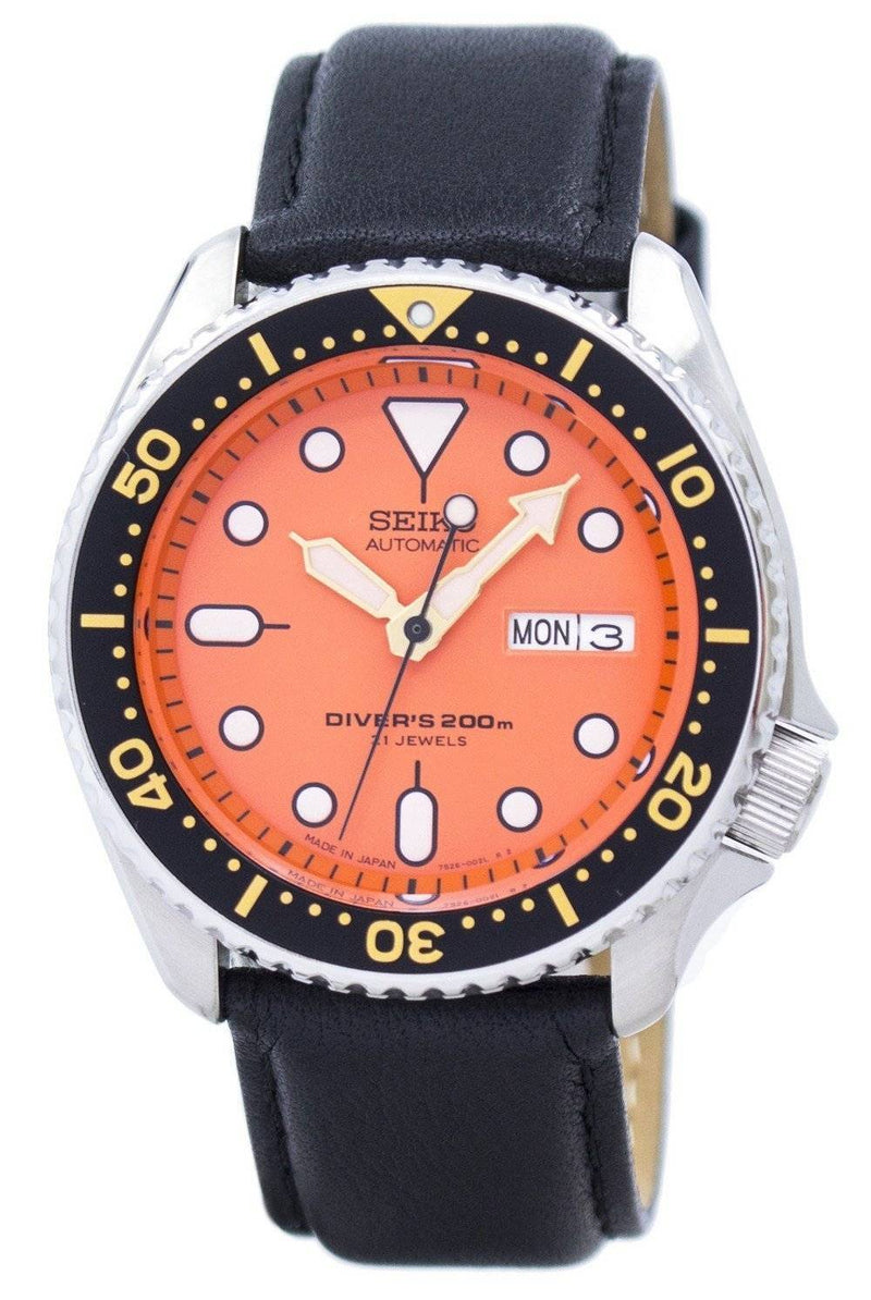 Seiko Automatic Diver's Black Leather SKX011J1-var-LS10 200M Men's Watch