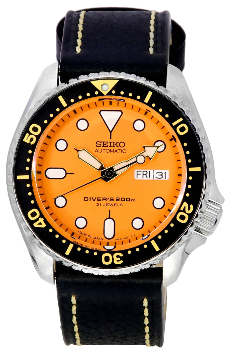 Seiko Automatic Diver's Ratio Black Leather SKX011J1-LS2 200M Men's Watch