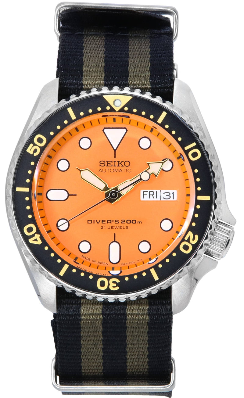 Seiko Orange Dial Automatic Diver's SKX011J1-var-NATO21 200M Men's Watch