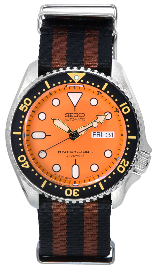 Seiko Orange Dial Automatic Diver's SKX011J1-var-NATO22 200M Men's Watch