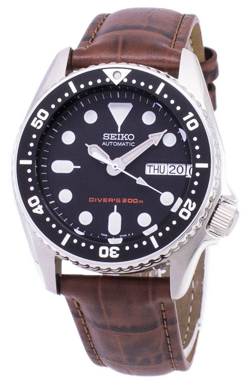 Seiko Automatic SKX013K1-MS2 Diver's 200M Brown Leather Strap Men's Watch