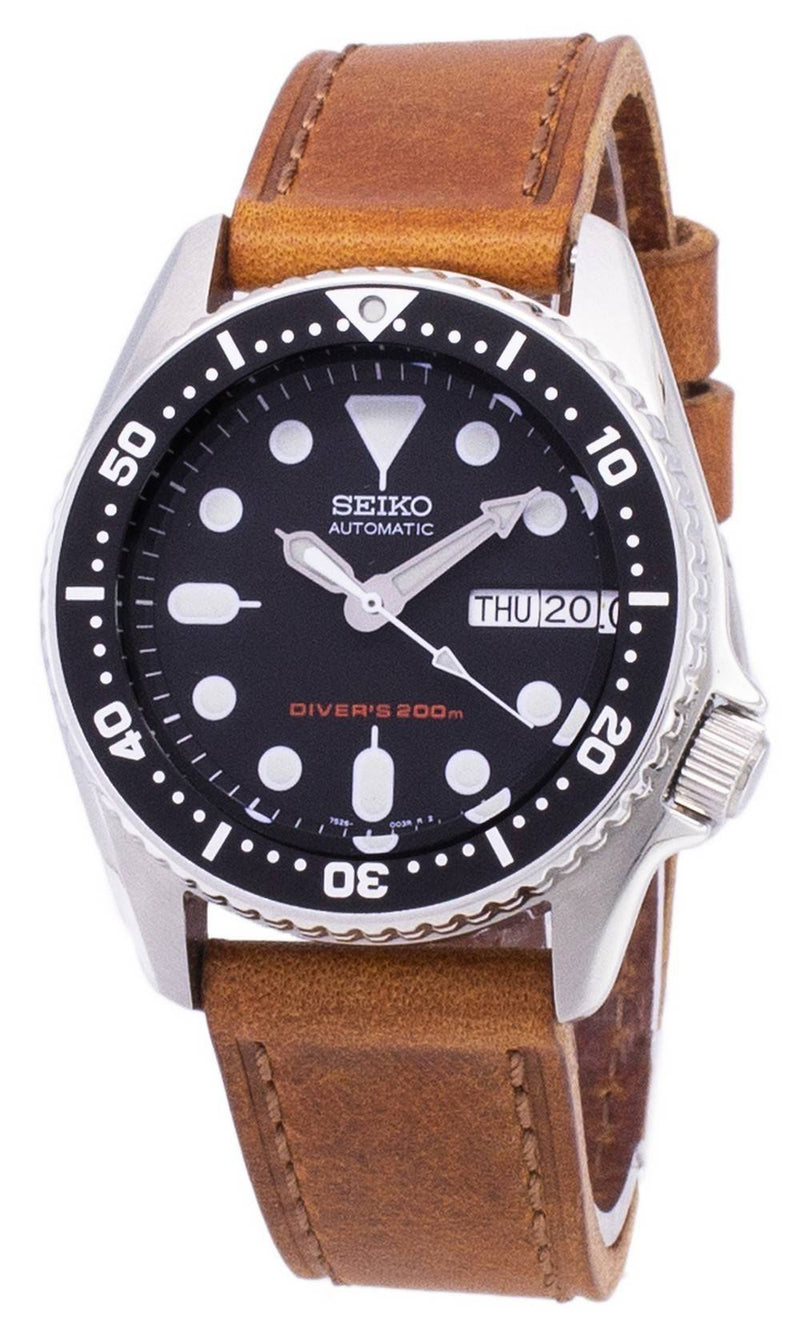 Seiko Automatic SKX013K1-MS4 Diver's 200M Brown Leather Strap Men's Watch