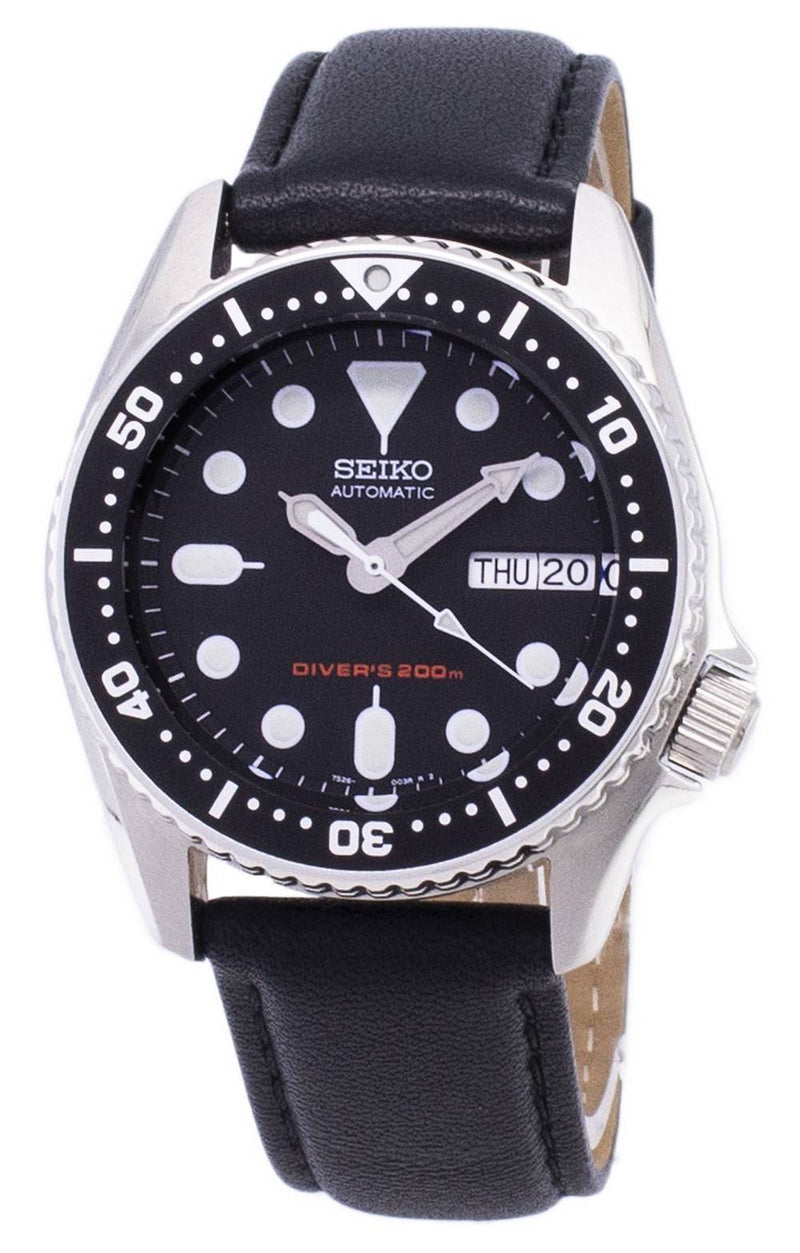 Seiko Automatic SKX013K1-MS5 Diver's 200M Black Leather Strap Men's Watch