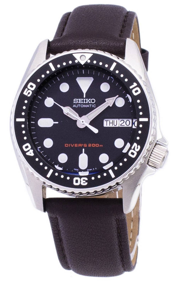 Seiko Automatic SKX013K1-MS6 Diver's 200M Dark Brown Leather Strap Men's Watch