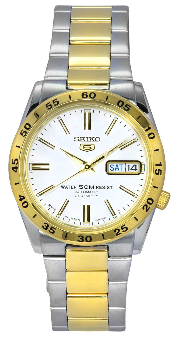 Seiko 5 Two Tone Stainless Steel White Dial 21 Jewels Automatic SNKE04J1 Unisex Watch
